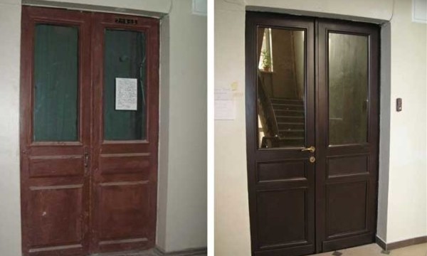 Дверь до и после реставрации